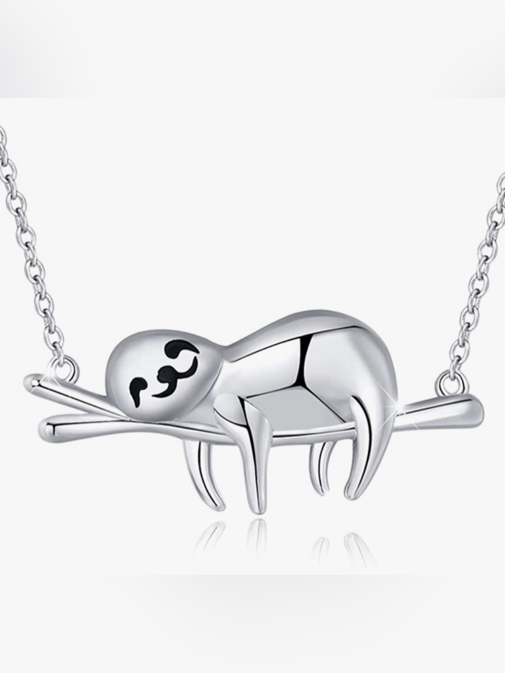 Mengshan Sterling Silver 18” Long Sloth on Log Chain Necklace.